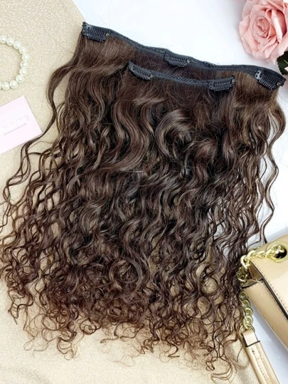 APLIQUE TIC TAC CABELO HUMANO CACHO CAIPIRA CASTANHO CLARO 45 CM 2 TELAS