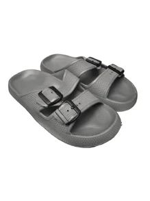 Minimalist Two Buckle Flip Flop Sandal - Grey - View 3