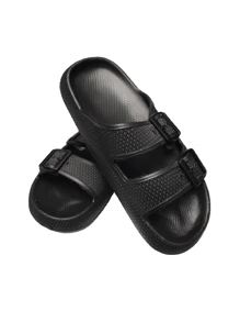 Minimalist Two Buckle Flip Flop Sandal - Black - View 2