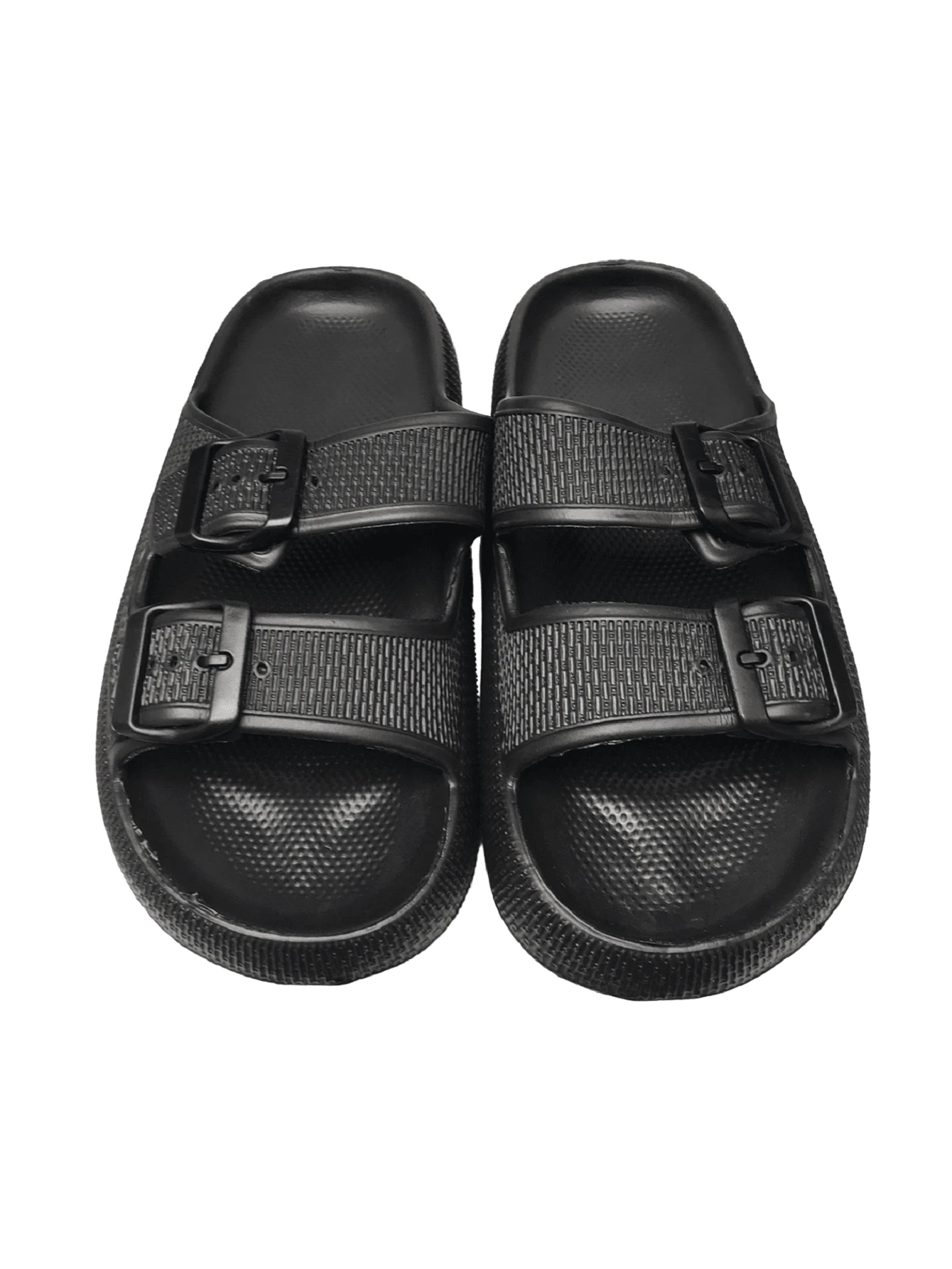 Minimalist Two Buckle Flip Flop Sandal - Black - View 1