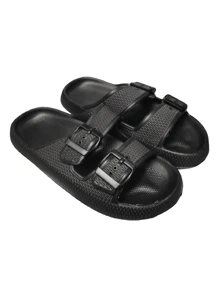 Minimalist Two Buckle Flip Flop Sandal - Black - View 3