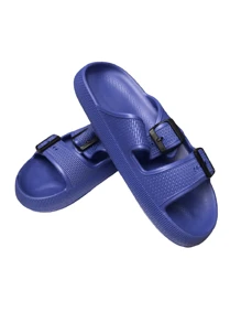 Minimalist Two Buckle Flip Flop Sandal - Blue - View 2