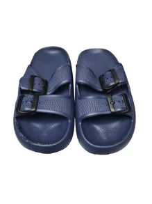 Minimalist Two Buckle Flip Flop Sandal - Navy Blue - View 1