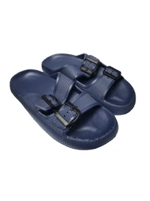 Minimalist Two Buckle Flip Flop Sandal - Navy Blue - View 3