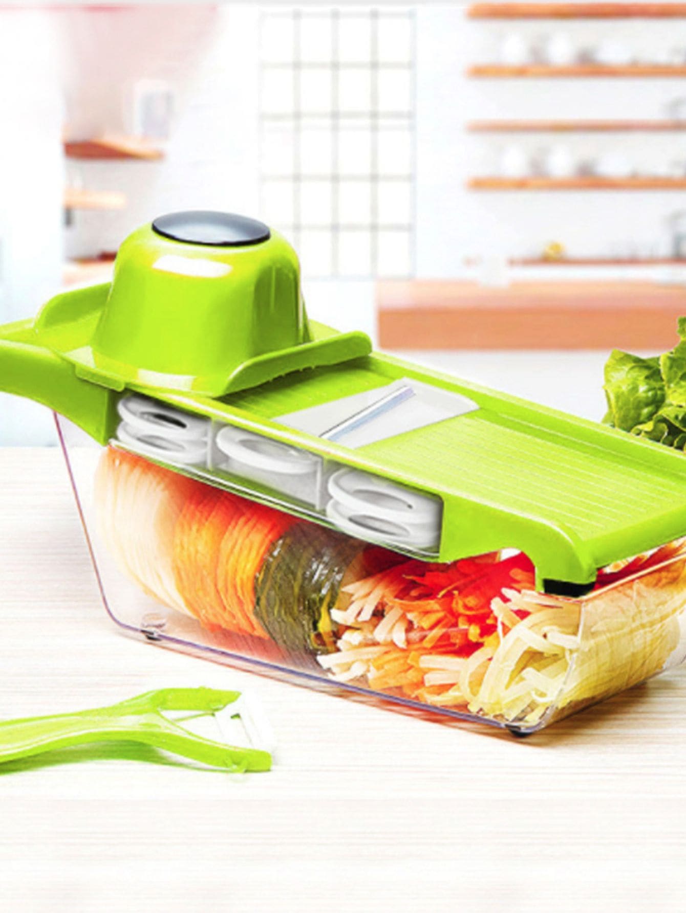 6 In 1 Multifunctional Mandoline Slicer Grater Kitchen - Lime Green - View 1