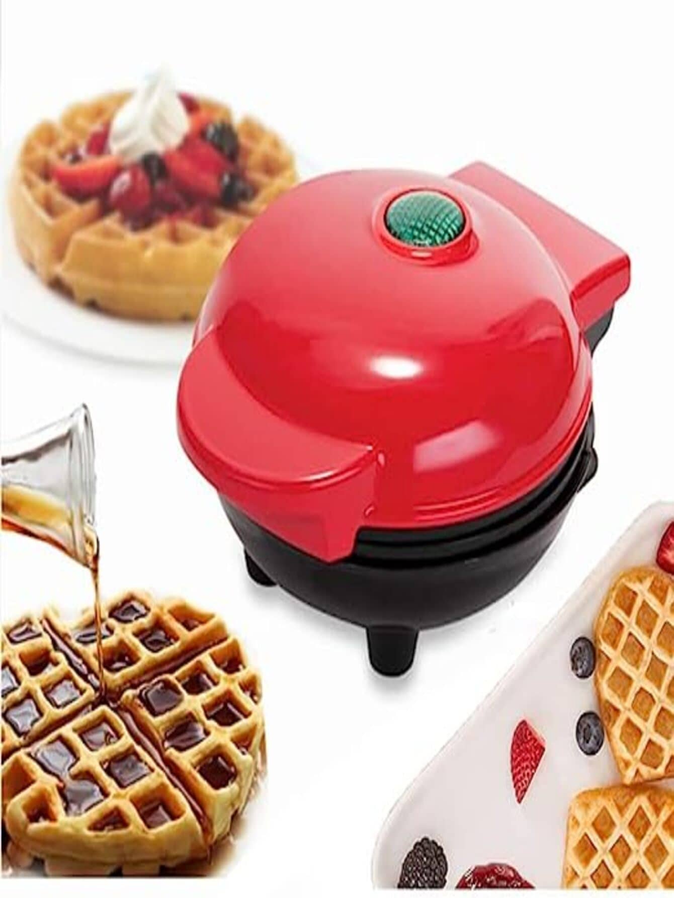 Mini Electric Waffle Maker For Heart Waffles Non-Stick Electric - 紅色 - 查看 1