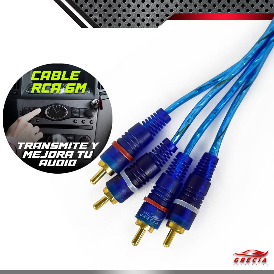 Cable Rca Audio Auto  2 Plug Macho Oro Azul 6 Metros - Azul - Ver 1