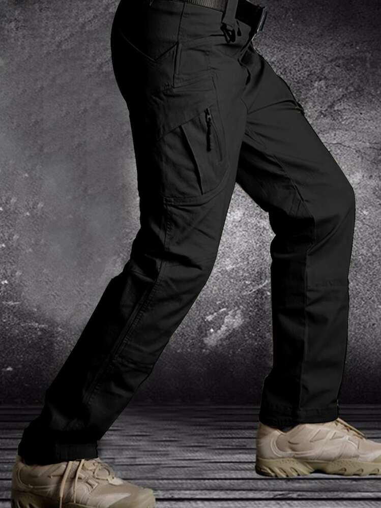 Pantalones Tácticos Impermeables de 9 bolsillos dobles profundos, bolsillos delanteros pequeños - Negro - Añade 3