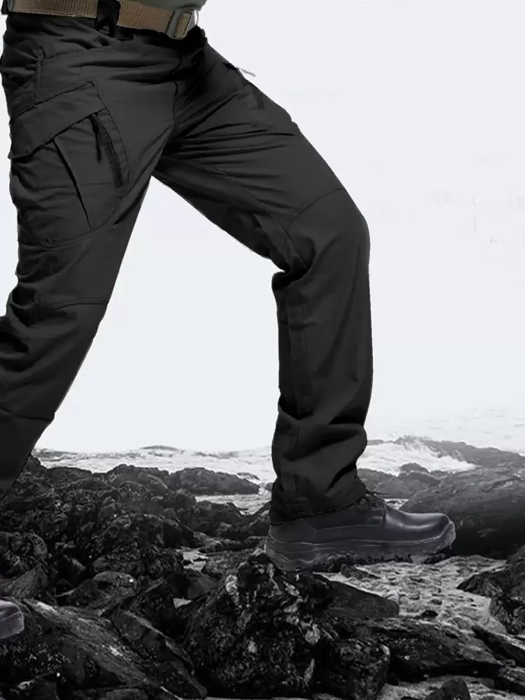 Pantalones Tácticos Impermeables de 9 bolsillos dobles profundos, bolsillos delanteros pequeños - Negro - Añade 5