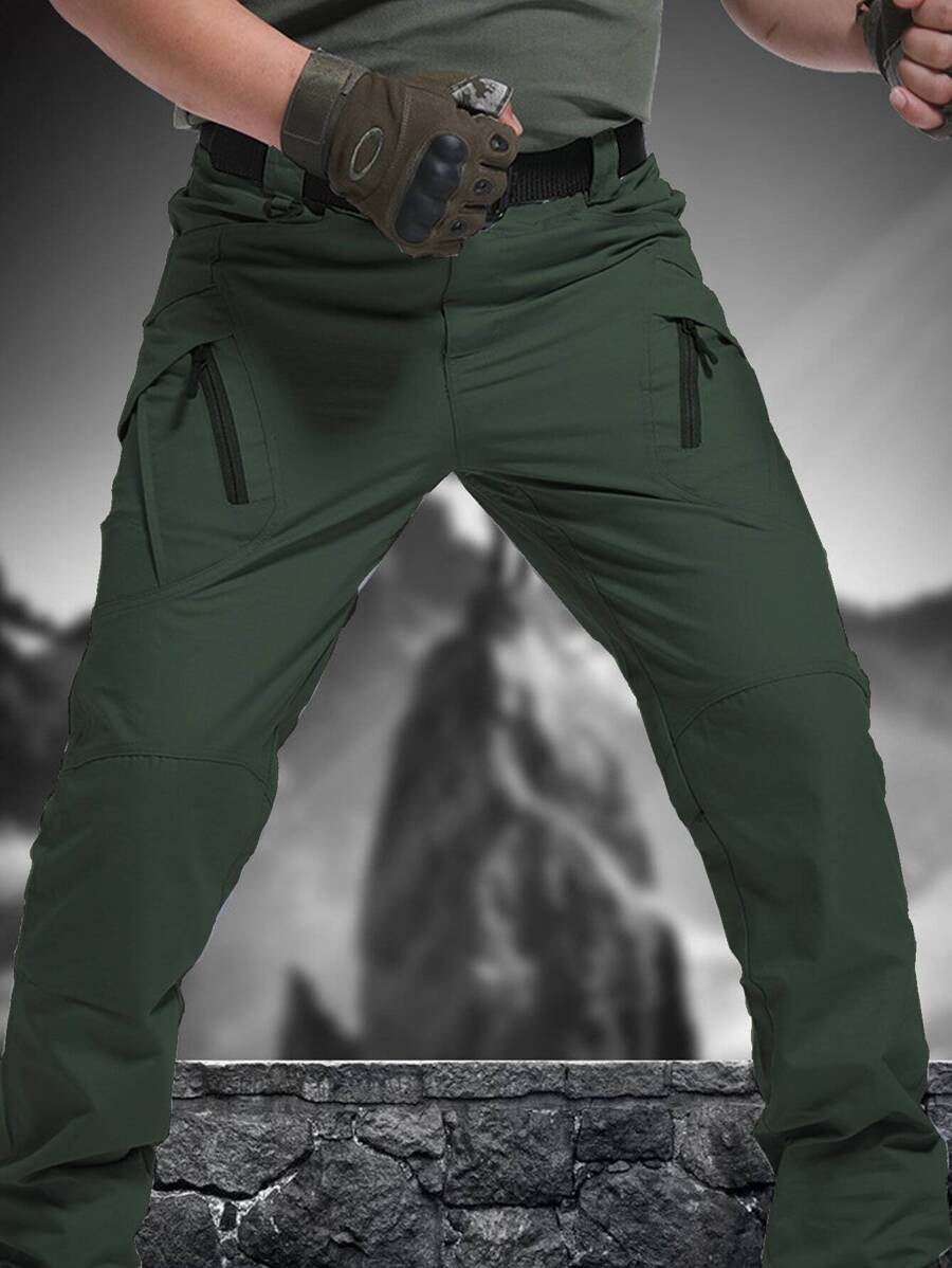 Pantalones Tácticos Impermeables de 9 bolsillos dobles profundos, bolsillos delanteros pequeños - Verde militar - Ver 1