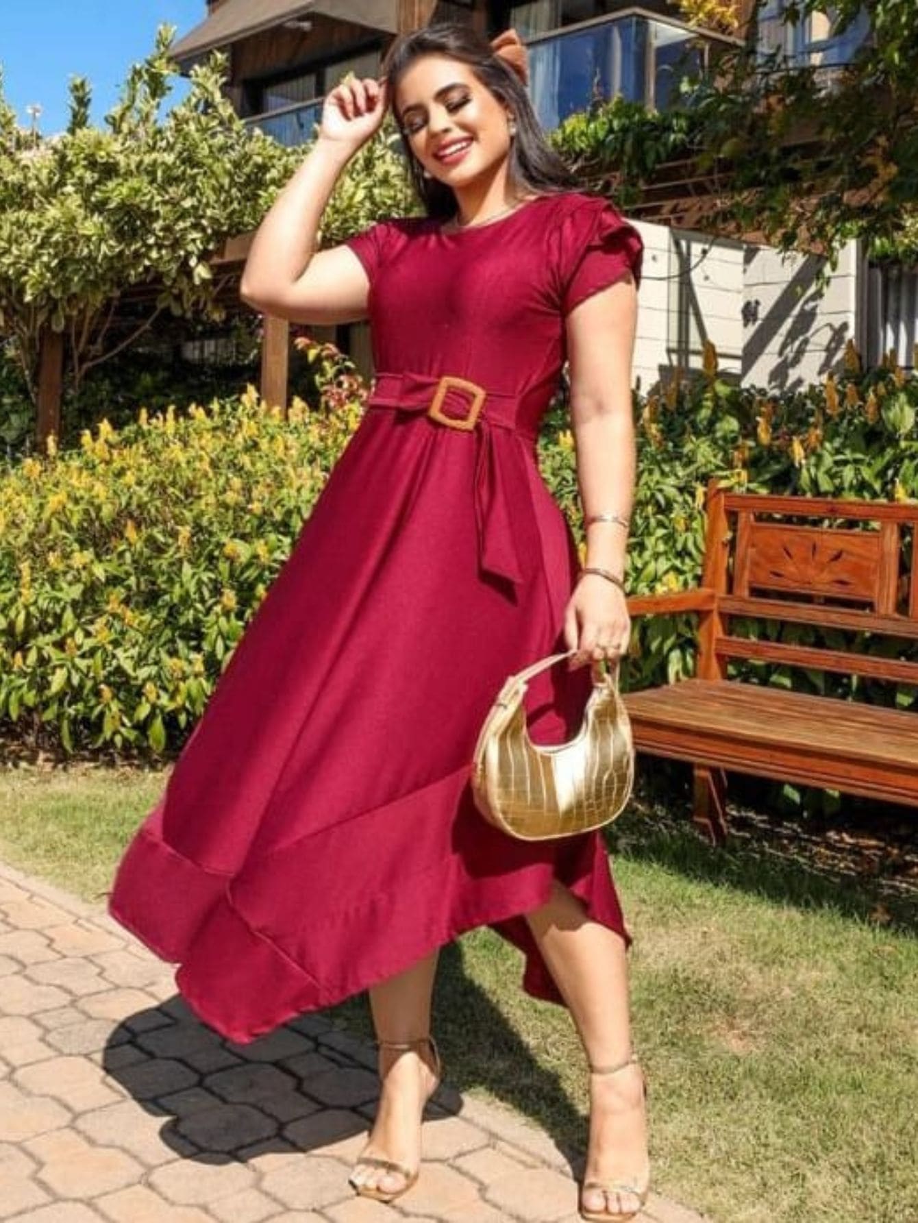 Women Dresses - Burgundy - View 1