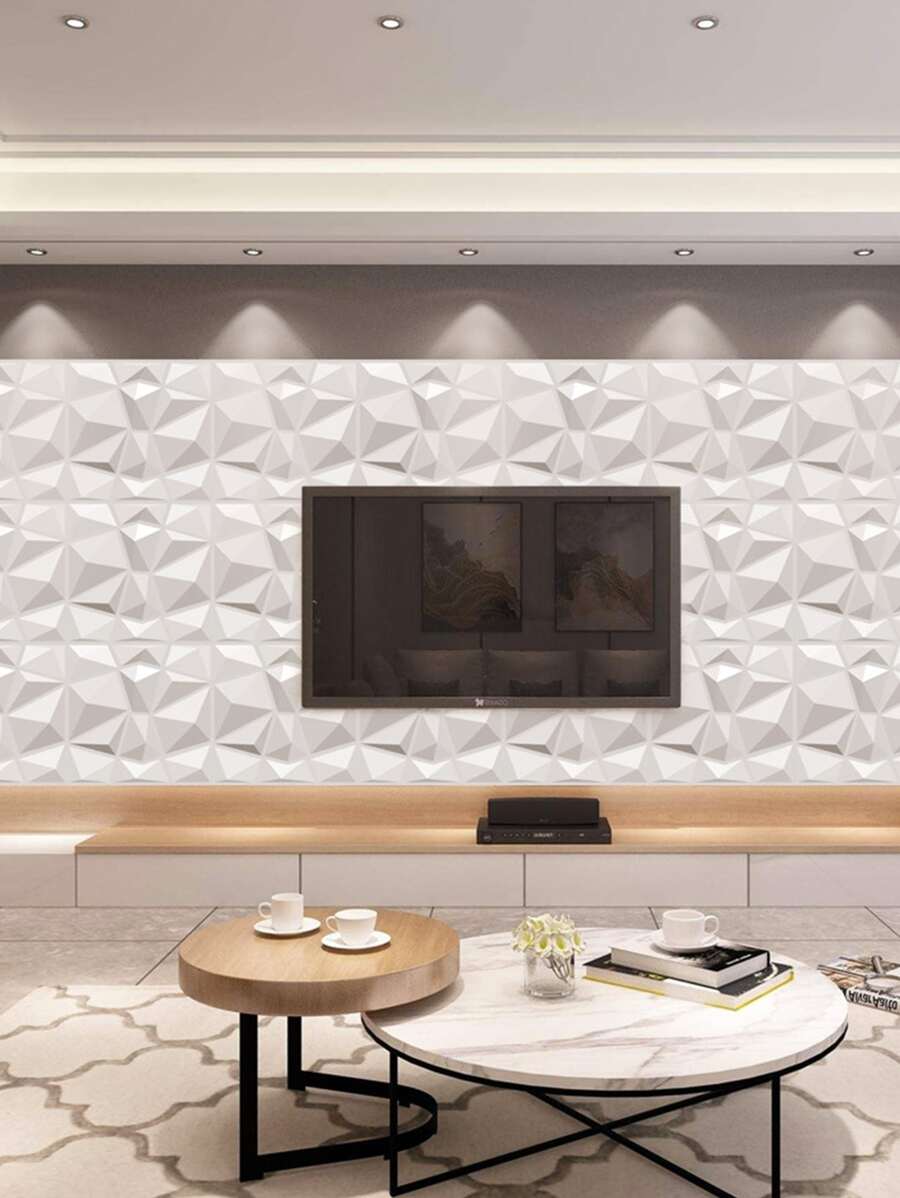 1pc Geometric Pattern Wall Paper - White - View 1