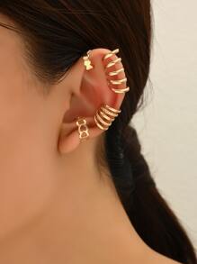 10pcs Gothic Punk Style Fashion Personalized Exaggerated Metallic Ear Cuff For Women & Couples - Yellow Gold - View 4