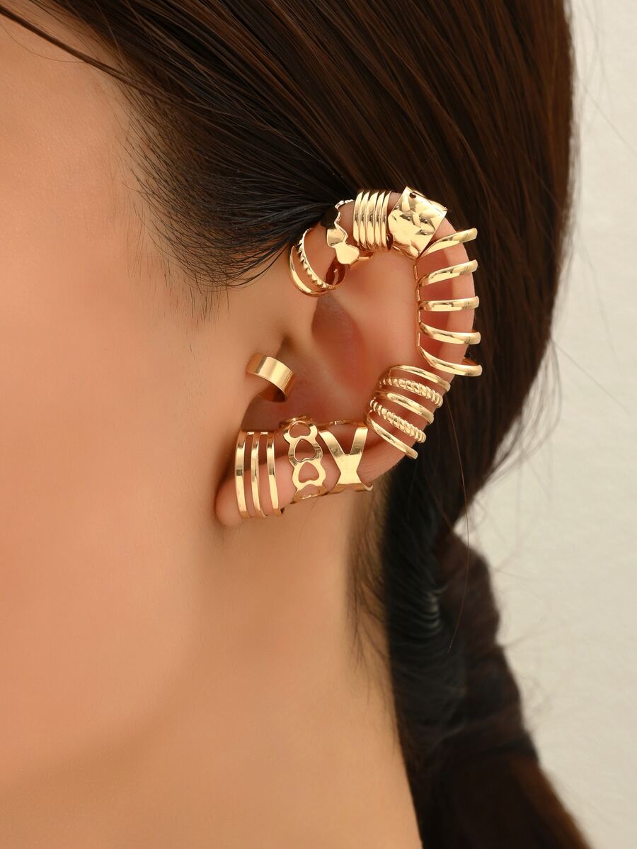 10pcs Gothic Punk Style Fashion Personalized Exaggerated Metallic Ear Cuff For Women & Couples - Yellow Gold - View 1