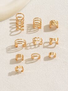 10pcs Gothic Punk Style Fashion Personalized Exaggerated Metallic Ear Cuff For Women & Couples - Yellow Gold - View 2