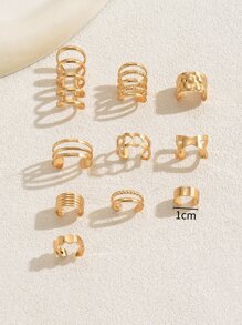 10pcs Gothic Punk Style Fashion Personalized Exaggerated Metallic Ear Cuff For Women & Couples - Yellow Gold - View 6