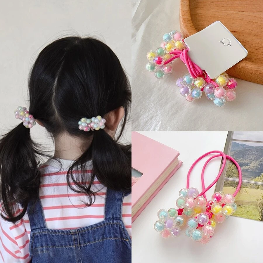 2 dây buộc tóc thiết kế đính hạt 3d cho trẻ em - Hồng - Xem 1