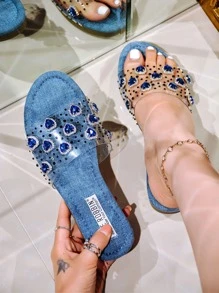 Glamorous Gem-Embellished Women's Sandals - Perfect For Beach Outfits & Dresses For Women - ROANA - Màu xanh lam - Xem 1