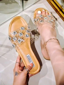 Glamorous Gem-Embellished Women's Sandals - Perfect For Beach Outfits & Dresses For Women - ROANA - Màu be - Xem 1