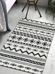 1pc Geometric Pattern Rug - Black and White - View 2