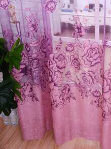1pc Purple Floral Pattern Rural Style Single Layer Ruffle Gauze Curtain - Purple - View 3