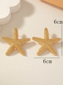 1對簡約時尚海星設計耳環,適用於約會,派對和度假 - 金黃色 - 查看 6