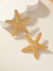 1對簡約時尚海星設計耳環,適用於約會,派對和度假 - 金黃色 - 查看 4
