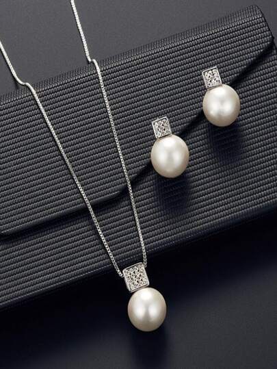 3pcs Faux Pearl Decor Jewelry Set Halloween Pearl Earrings For Woman