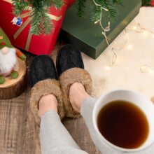 Valentines Women's Fuzzy Bedroom Slippers With Memory Foam, House Fluffy Comfy Chunky Sweater Knit Shoes Indoor Outdoor - 黑色 - 查看 4