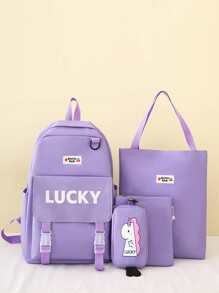 4 Piece Set School Bags For Teenager Girls Kawaii Women Backpack Student Waterproof Canvas School Backpack Rucksacks - Purple - View 1