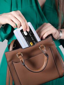 Cartera delgada y minimalista con bloqueo RFID para tarjetas de crédito para mujeres y hombres, con colores láser