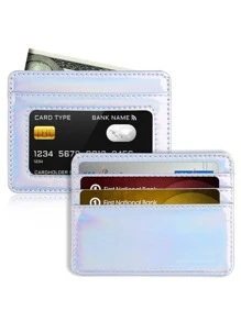 Cartera delgada y minimalista con bloqueo RFID para tarjetas de crédito para mujeres y hombres, con colores láser