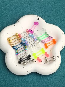 40pcs Mix Tongue Rings Set Acrylic Stainless Steel Tongue bar 14G 16 mm Straight Barbell Tongue Rings women Ring tongue piercing jewelry Assorted Colors