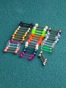 40pcs Mix Tongue Rings Set Acrylic Stainless Steel Tongue bar 14G 16 mm Straight Barbell Tongue Rings women Ring tongue piercing jewelry Assorted Colors