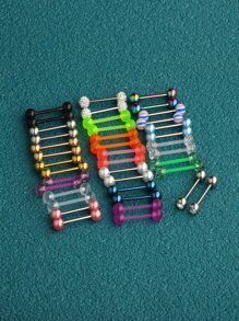40pcs Mix Tongue Rings Set Acrylic Stainless Steel Tongue bar 14G 16 mm Straight Barbell Tongue Rings women Ring tongue piercing jewelry Assorted Colors