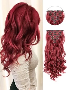 7pcs Long Curly Synthetic Hair Extension - Rose Red - View 1