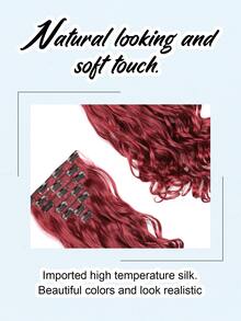 7pcs Long Curly Synthetic Hair Extension - Rose Red - View 5