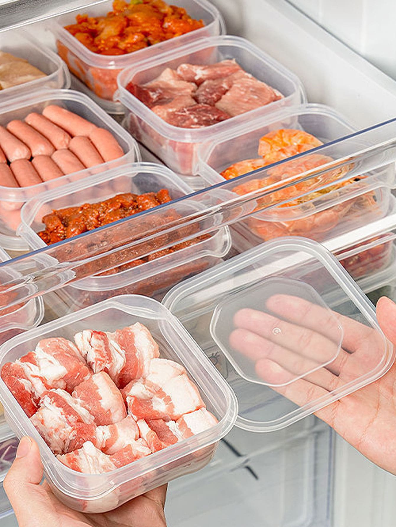 1 pieza refrigerador Congelador carne Caja de almacenamiento - Blanco - Ver 1