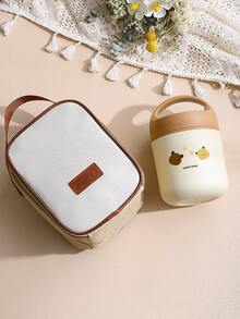 1pc Portable Lunch Bag & 1pc Lunch Box - Brown - View 7