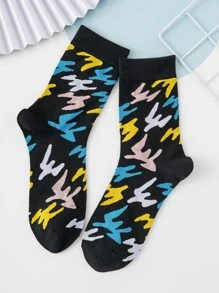 Men Graphic Crew Socks - Multicolor - View 1