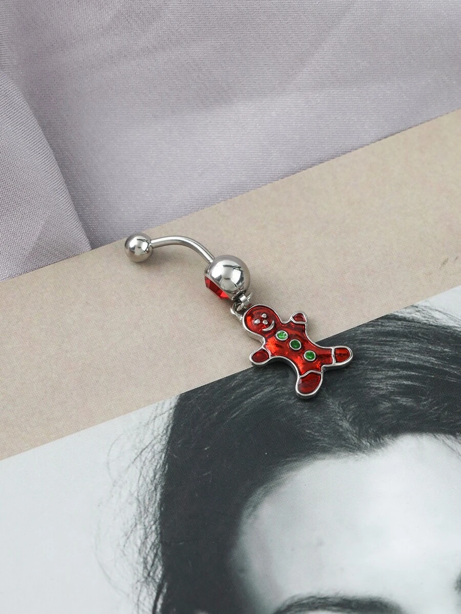 Oil Drip Style Stainless Steel Red Character Belly Button Ring - Red - View 1