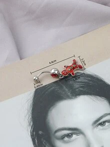Oil Drip Style Stainless Steel Red Character Belly Button Ring - Red - View 3