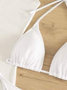 Plain Halter Triangle Bikini Set For Summer Beach With Cover Up