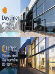 1 卷單向窗戶隱私膜窗戶著色膜適用於家庭辦公室防曬熱控制窗戶著色靜電粘附反光鏡膜,黑色銀色 - 黑色 - 查看 6