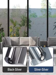 1 卷單向窗戶隱私膜窗戶著色膜適用於家庭辦公室防曬熱控制窗戶著色靜電粘附反光鏡膜,黑色銀色 - 黑色 - 查看 2