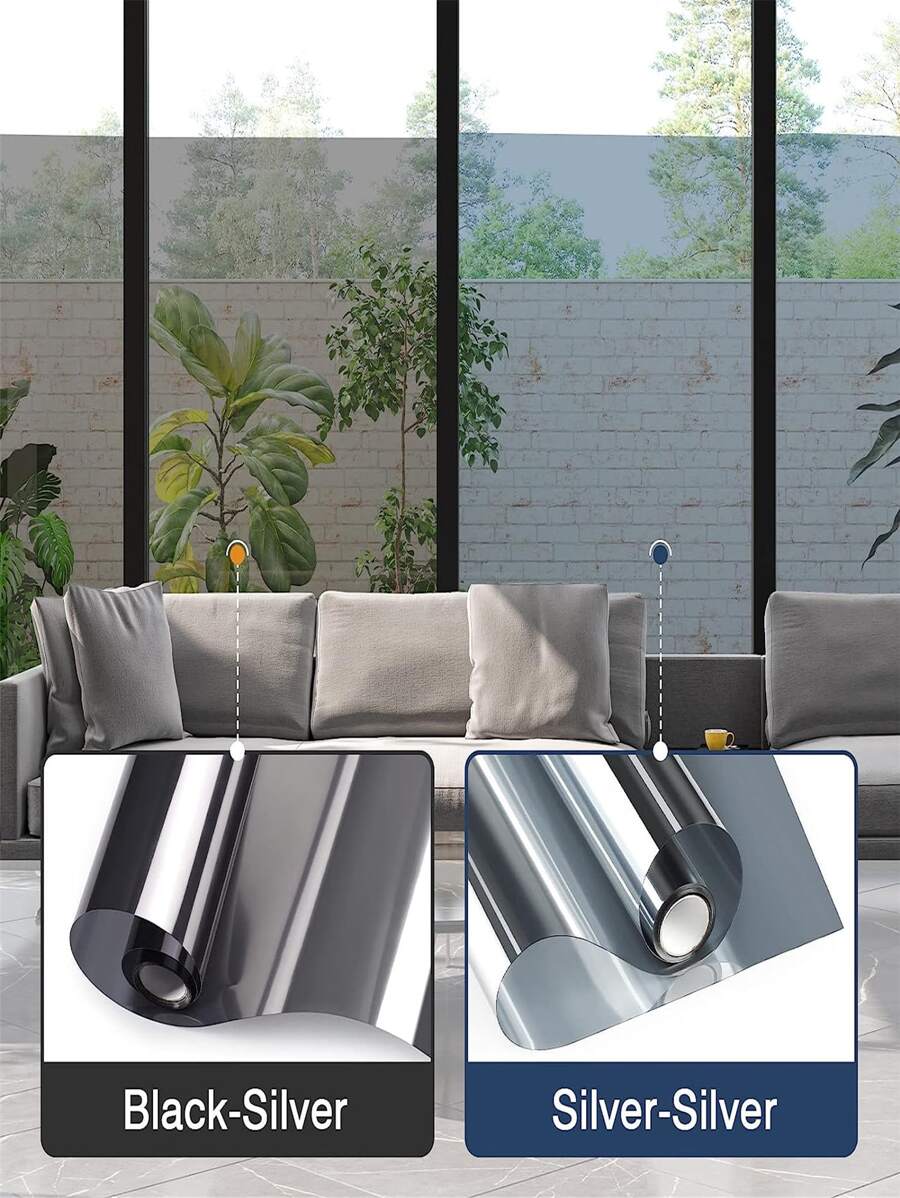 1 卷單向窗戶隱私膜窗戶著色膜適用於家庭辦公室防曬熱控制窗戶著色靜電粘附反光鏡膜,黑色銀色