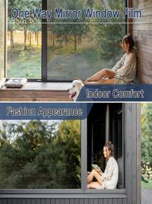 1 卷單向窗戶隱私膜窗戶著色膜適用於家庭辦公室防曬熱控制窗戶著色靜電粘附反光鏡膜,黑色銀色 - 黑色 - 查看 9