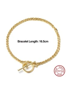 925純銀靈活平底人字形蛇手鏈女士生日週年禮物 - 金黃色 - 查看 3