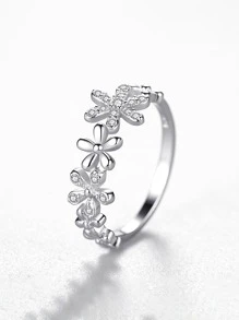 A閃耀雛菊花訂婚戒指婚戒適合女士S925純銀定情戒指永恆戒指精細首飾類禮品 - 銀色 - 查看 3