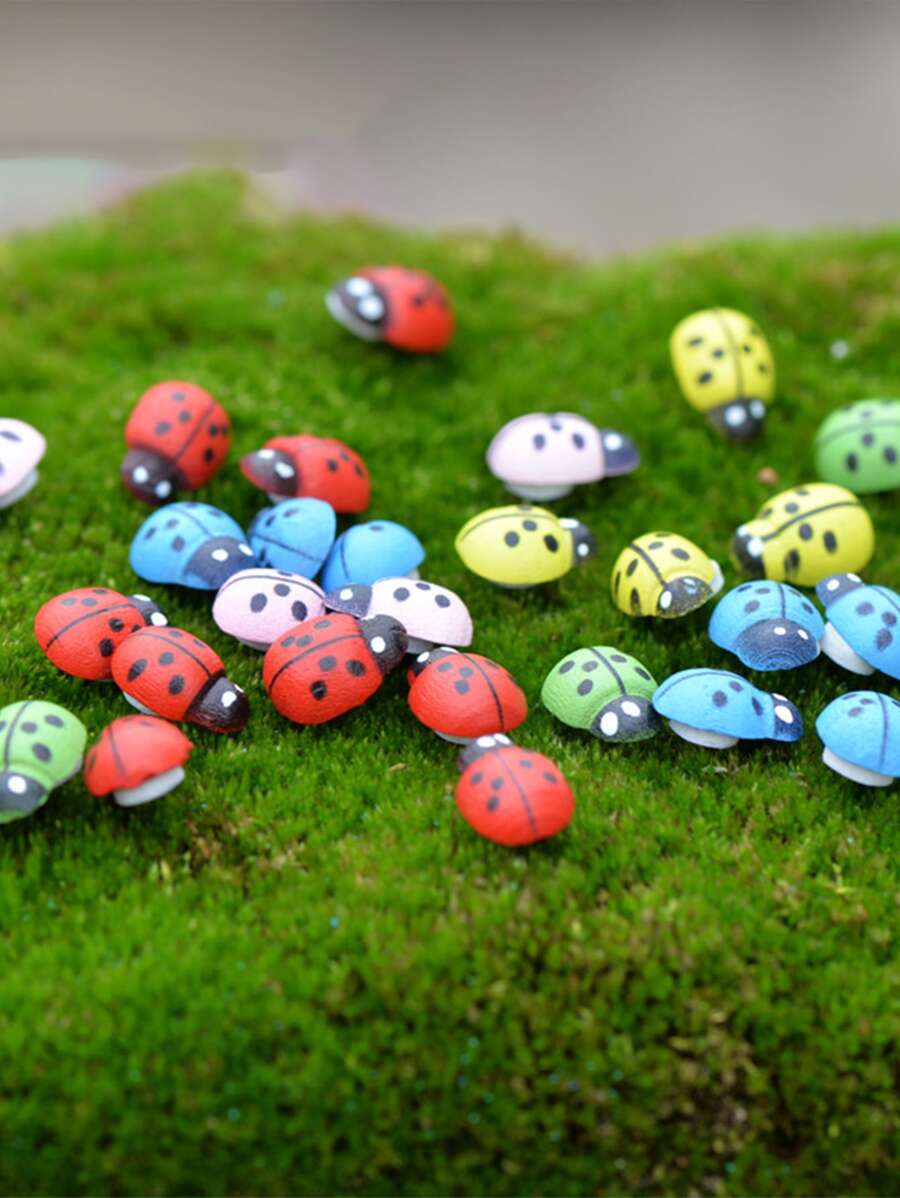 25pcs Cute Colorful Mini Ladybug Shaped Garden Decoration - Multicolor - View 1